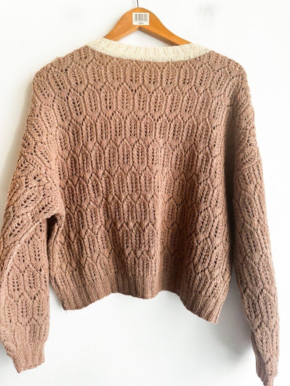 Vintage Crochet Hand knit Two Tone Floral Sweater Top M - Picture 6 of 6